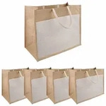 vidaXL Jute-Handtaschen mit Tasche 5 Nat&uuml;rlich und Wei&szlig; - Braun