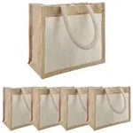 vidaXL Jute-Handtaschen mit Tasche 5 Nat&uuml;rlich und Wei&szlig; - Braun