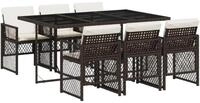 Garten Essgruppe 7-teilig mit Kissen, Tisch und 6 St&uuml;hlen, Braun Poly Rattan...