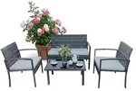 Relaxdays Gartenm&ouml;bel Set, 4-tlg. Rattan Sitzgruppe, 4 Personen, Bank, St&uuml;hle &