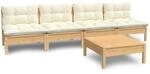 vidaXL 5-tlg. Garten-Lounge-Set mit Creme Kissen Kiefernholz - Creme