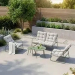 Gartenm&ouml;belset 'Kivanta' 5-tlg. Sitzbank St&uuml;hle mit Kissen Tische Stahl...