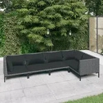 5-tlg. Garten-Lounge-Set mit Kissen Poly Rattan Dunkelgrau - Grau