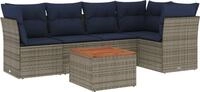vidaXL 6-tlg. Garten-Sofagarnitur mit Kissen Grau Poly Rattan - Grau