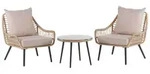 BELIANI Balkonset Beige Rattan und Stahl 3-Teilig Boho Rustikal 2 St&uuml;hle 1