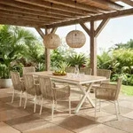 Gartenm&ouml;bel-Set AFUERA Tisch mit 8 St&uuml;hlen, Wei&szlig;/Champagner - Outdoor...