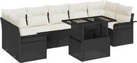 vidaXL Garten-Sofa-Set mit Kissen 8 pcs Schwarz Poly Rattan - Schwarz