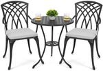 Avestar 3tlg Gussaluminium-Garten-Bistro-Set mit Kissen, Grau - Schwarz