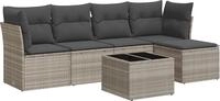 vidaXL 6-tlg. Garten-Sofagarnitur mit Kissen Hellgrau Poly Rattan - Grau
