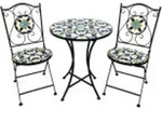 Mosaik Eisen Set 3tlg. Gartenset Bistro Set Sitzgruppe Gartenm&ouml;bel klappbar -