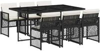 Garten Essgruppe 7-teilig mit Kissen, Tisch und 6 St&uuml;hlen, Schwarz Poly Rattan...