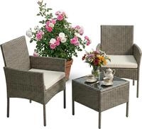 Relaxdays Gartenm&ouml;bel Set, 3-tlg. Rattan Sitzgruppe, 2 Personen, 2x Sessel &