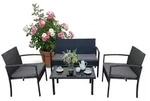 Relaxdays Gartenm&ouml;bel Set, 4-tlg. Rattan Sitzgruppe, 4 Personen, Bank, St&uuml;hle &
