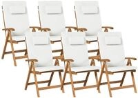 BELIANI Gartenstuhl 6er Set mit Auflagen Hellbraun u. Cremewei&szlig; Akazienholz