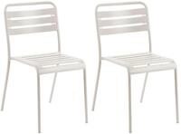 BELIANI Gartenstuhl 2er Set Hellbeige Eisen Stapelbar Lattenoptik ohne Armlehnen