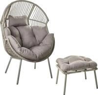 BELIANI Gartensessel Grau PE Rattan mit Hocker Auflagen Terrasse Balkon Au&szlig;en