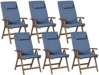 BELIANI Gartenstuhl 6er Set Dunkelbraun und Blau Akazienholz Verstellbar...