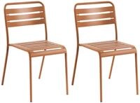 BELIANI Gartenstuhl 2er Set Braun Eisen Stapelbar Lattenoptik ohne Armlehnen...