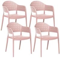 BELIANI Gartenstuhl 4er Set Rosa Kunststoff Stapelbar Lochmuster mit Armlehnen...
