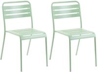 BELIANI Gartenstuhl 2er Set Gr&uuml;n Eisen Stapelbar Lattenoptik ohne Armlehnen...