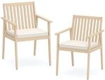 COSTWAY Gartenst&uuml;hle Akazienholz 2er Set, Holzst&uuml;hle mit Kissen & Armlehnen,