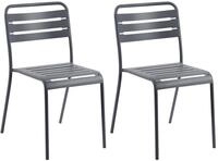BELIANI Gartenstuhl 2er Set Dunkelgrau Eisen Stapelbar Lattenoptik ohne...