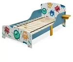 Relaxdays Kinderbett, HBT: 60x94x143 cm, Kleinkindbett mit Ablage, Rausfallschutz,