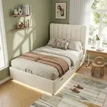 MODFU Polsterbett 90x200 Boxspringbett mit LED,Stauraumbett Jugendbett mit 3
