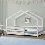 Kinderbett ́Kn&auml;tten ́ in Haus-Optik mit Rausfallschutz Kiefernholz 70 x 140 cm
