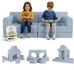 Juskys Kinder Spielsofa Kayo &ndash; Cord, modular & pflegeleicht &ndash; Hellblau - Blau
