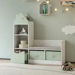 Kindersitzbank mit Regal 'Vipsali' in Hausdesign mit 2 Faltboxen 100 x 99 x 30...