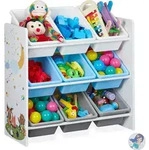 Relaxdays Kinderregal, 9 Aufbewahrungsboxen, Lagerfeuer Motiv, MDF, Kunststoff,