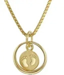 trendor 75395 Taufring Babyf&uuml;&szlig;e Gold 585 / 14 Karat mit vergoldeter Kette, 38...