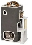 Relaxdays Katzenhaus 3-st&ouml;ckig, Katzenh&ouml;hle mit Ball & Kratzbaum, HxBxT: 83,5x43x34