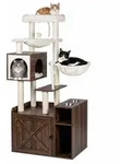 Relaxdays Kratzbaum mit Katzenkloschrank & Futterstation, HBT 144x71x45,5 cm,
