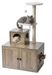 Relaxdays Kratzbaum mit Katzenkloschrank, HBT: 133x78x49 cm, Sisalst&auml;mme &