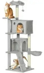 PawHut Kratzbaum mit 2 H&ouml;hlen Korb f&uuml;r 1-3 Katzen 160 cm hoch Hellgrau -...