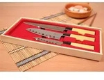 3-teiliges Asia Messer-Set im Holz-Etui f&uuml;r Sushi und asiatische K&uuml;che,...
