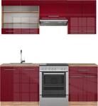 K&uuml;chenzeile Vicco Fame-Line Bordeaux Hochglanz/Goldkraft Eiche 200 cm , AP...