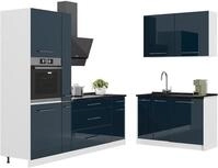 K&uuml;chenzeile Vicco Fame-Line Dunkelblau Hochglanz/Wei&szlig; 220 x 120 cm, AP...