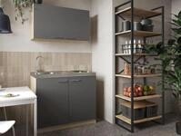 Mini / Singlek&uuml;che Pantry Eiche S&auml;gerau Wei&szlig;/Grau/Schwarz Merle 100 cm Respekta