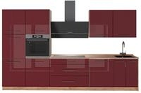 K&uuml;chenzeile Vicco Fame-Line Bordeaux Hochglanz/Goldkraft Eiche 340 cm, AP...