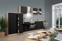 K&uuml;che K&uuml;chenzeile K&uuml;chenblock Einbauk&uuml;che Eiche Schwarz Merle 300 cm, mit