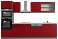 K&uuml;chenzeile Vicco R-Line Rot 300 cm J-Shape mit Hochschrank, AP Eiche, Model...