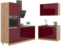 K&uuml;chenzeile Vicco Fame-Line Bordeaux Hochglanz/Goldkraft Eiche 220 x 120 cm, AP