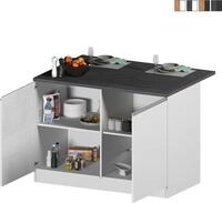 Insel f&uuml;r moderne K&uuml;che mit 2 T&uuml;ren Holztisch 125x90x90cm Deer - Wei&szlig; - Grau