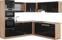 Eckk&uuml;che Vicco R-Line Schwarz Hochglanz/Goldkraft Eiche 247 x 237 cm, AP Eiche,