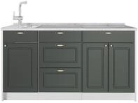 K&uuml;chenblock Vicco Fame-Line Gr&uuml;n-Gold Landhaus/Wei&szlig; 150 cm Arbeitsplatte Marmor,