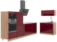 K&uuml;chenzeile Vicco Fame-Line Bordeaux Hochglanz/Goldkraft Eiche 380 cm, AP...
