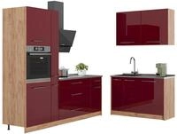 K&uuml;chenzeile Vicco Fame-Line Bordeaux Hochglanz/Goldkraft Eiche 220 x 120 cm...
